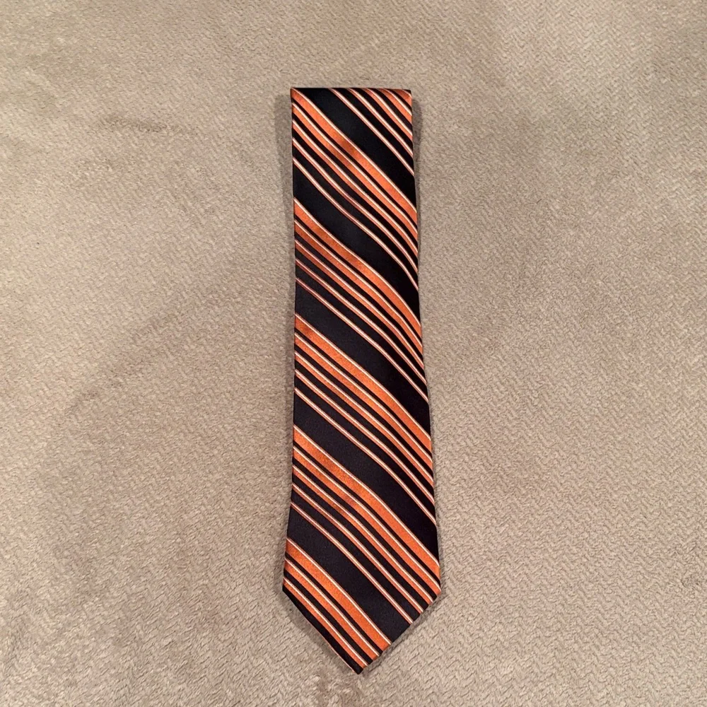 Men's Black and Orange Striped Tie
